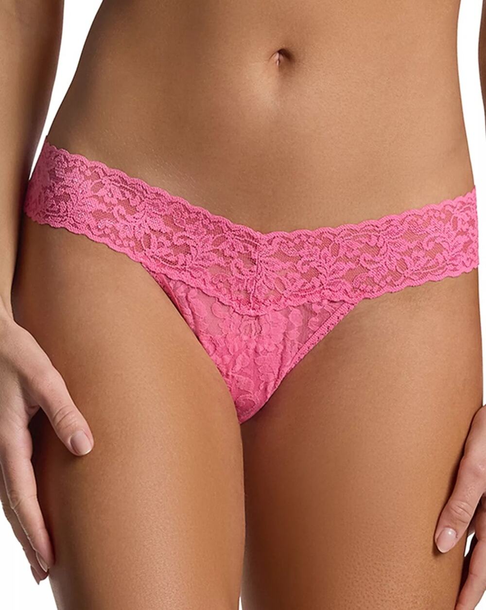 Hanky Panky Women Taffy Pink Stretch Signature Lace Low Rise Thong One Size